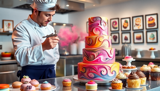 pâtissier avec aerographe